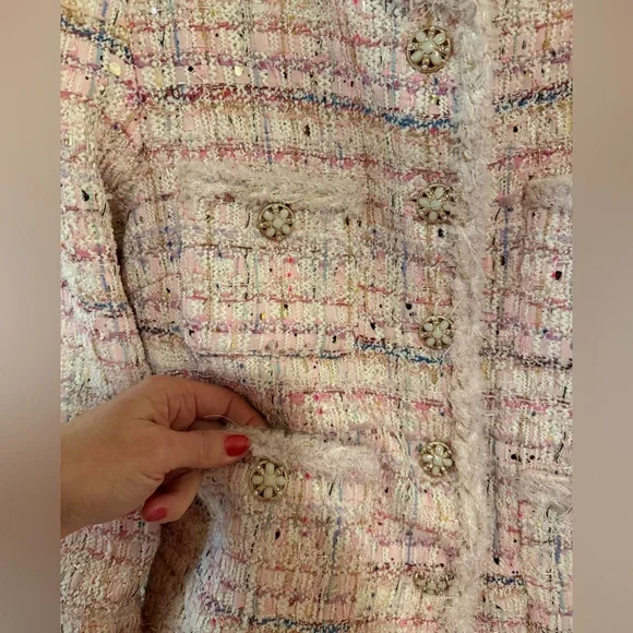 *NWT* Pink Tweed Women's Jacket with Metallic Thread & Fancy Buttons - Picture 3 of 14